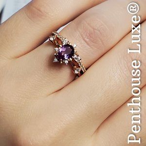 REAL Alexandrite Pear Cut 18k Rose Gold 925 Silver Ring Set